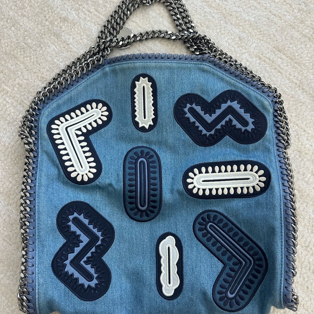 Stella McCartney Denim Shoulder Bag with Navy & Cream Appliqués